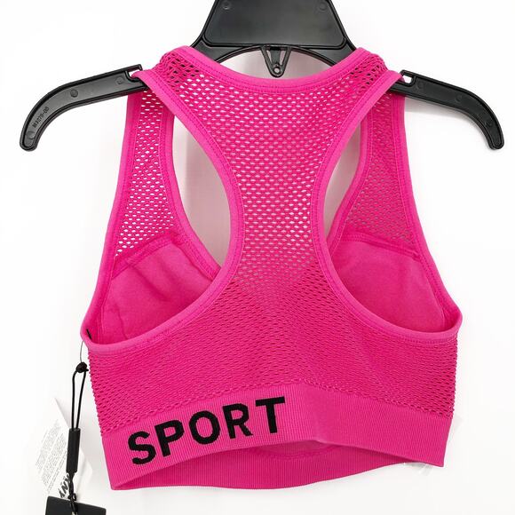 DKNY SPORT Women's Sports Bra XS Hot Pink Mesh-Back Medium-Impact NWT - Picture 4 of 10